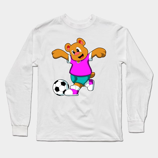 Bear at Sports with Soccer Long Sleeve T-Shirt by Markus Schnabel